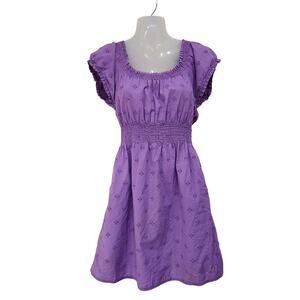 Divided H&M Square Neck Eyelet Floral Milkmaid Mini Dress Purple Smocked Size 4